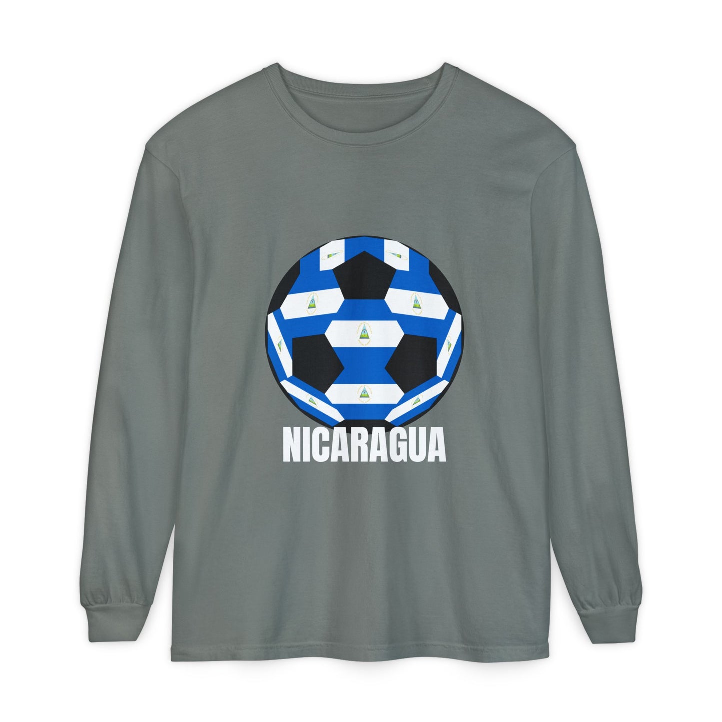Nicaragua Fan Specialty Soccer Ball Design Long Sleeve Tee