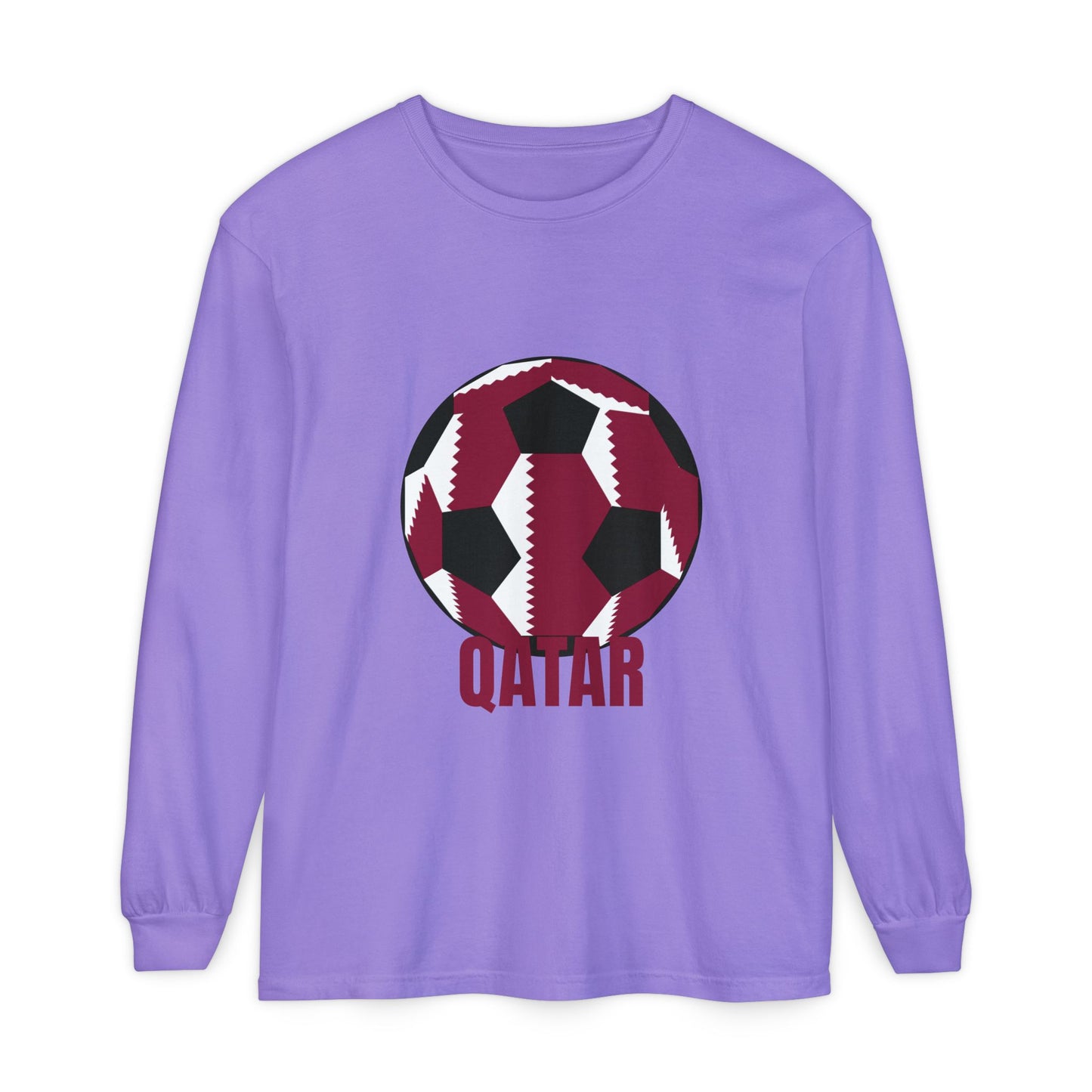 Qatar Fan Specialty Soccer Ball Design Long Sleeve Tee