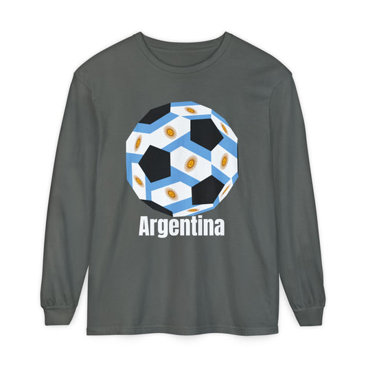 Argentina Fan Specialty Soccer Ball Design Long Sleeve Shirt