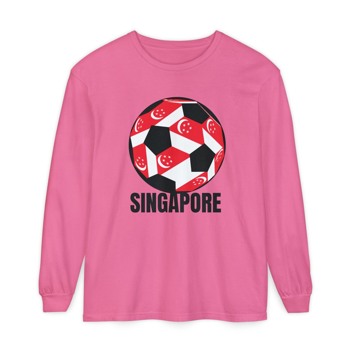 Singapore Fan Specialty Soccer Ball Design T Shirt Long Sleeve Tee Black Text