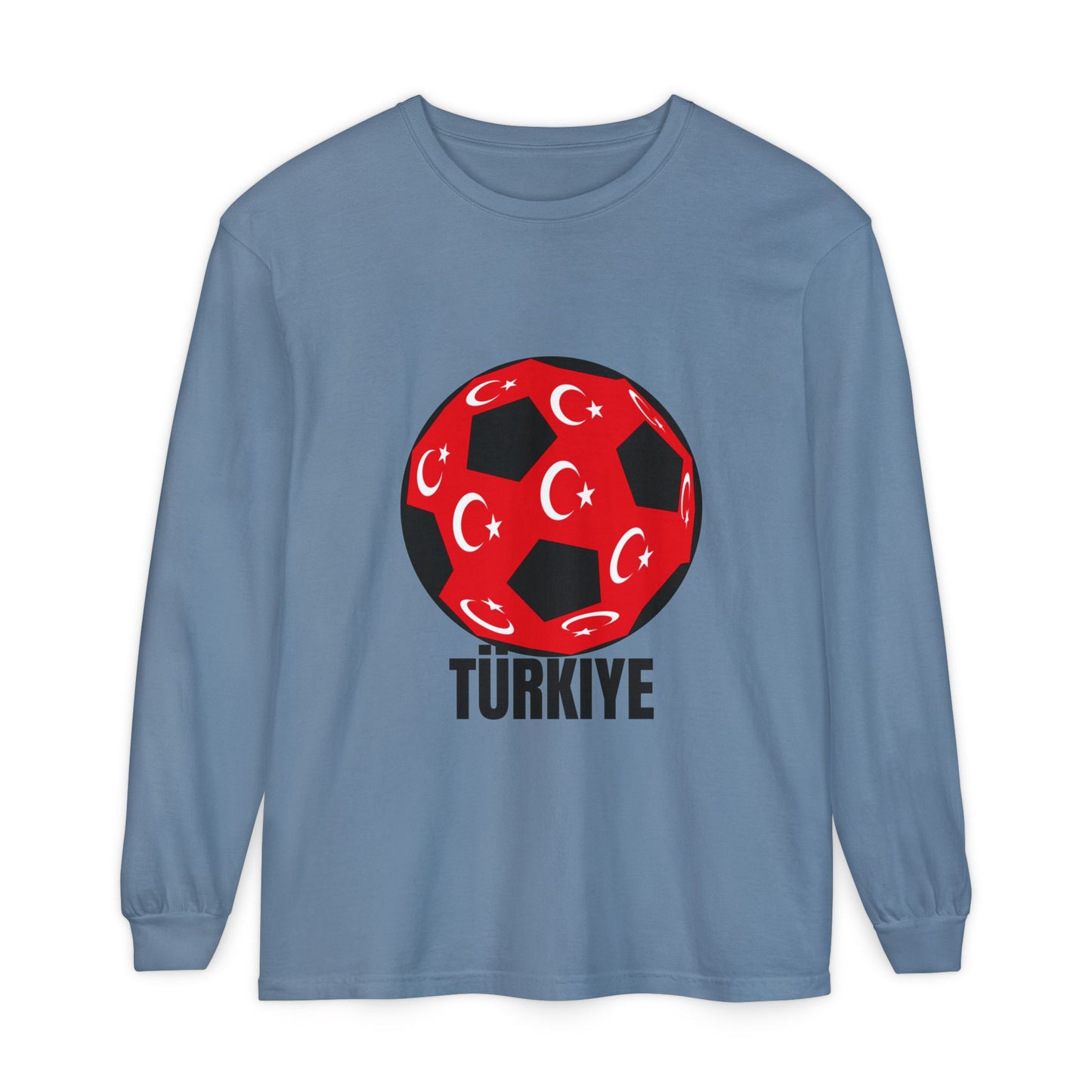 Türkiye Fan Specialty Soccer Ball Design Long Sleeve T Shirt Black Text