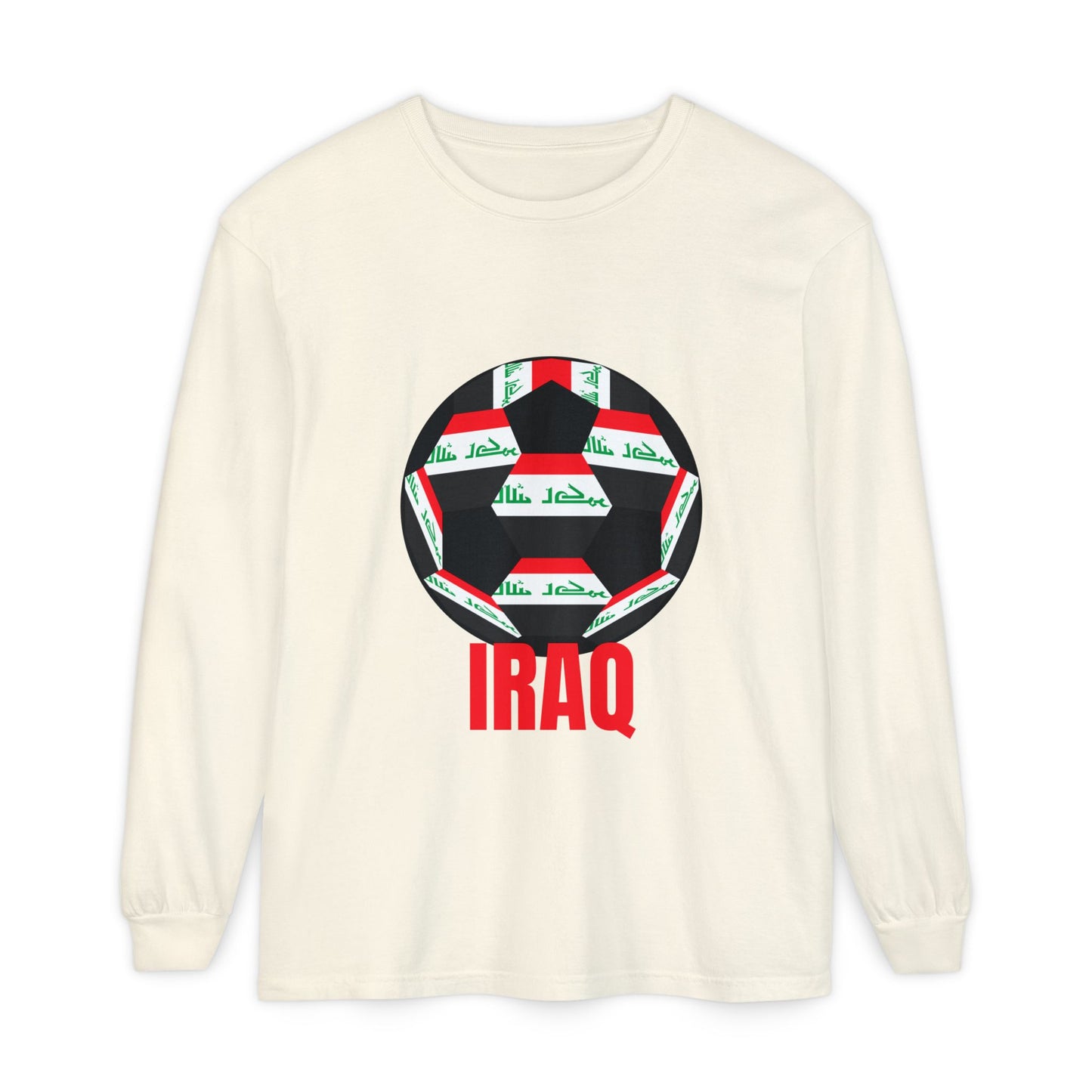 Iraq Fan Specialty Soccer Ball Design T Shirt Long Sleeve Tee