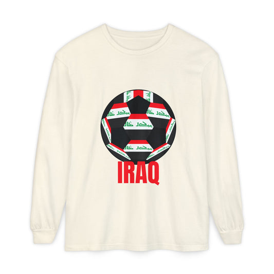 Iraq Fan Specialty Soccer Ball Design T Shirt Long Sleeve Tee