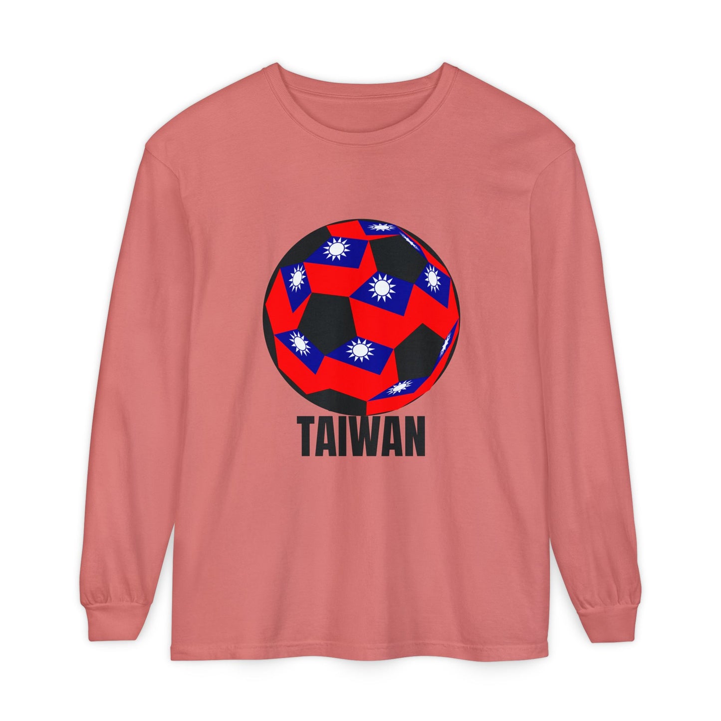 Taiwan Flag Soccer Ball Long Sleeve Tee Black Text