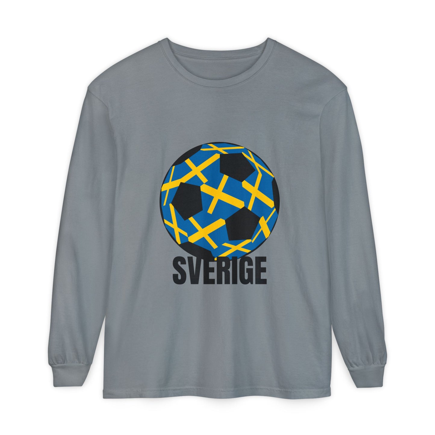Sverige Fan Specialty Soccer Ball Design  Long Sleeve T‑Shirt Black Text