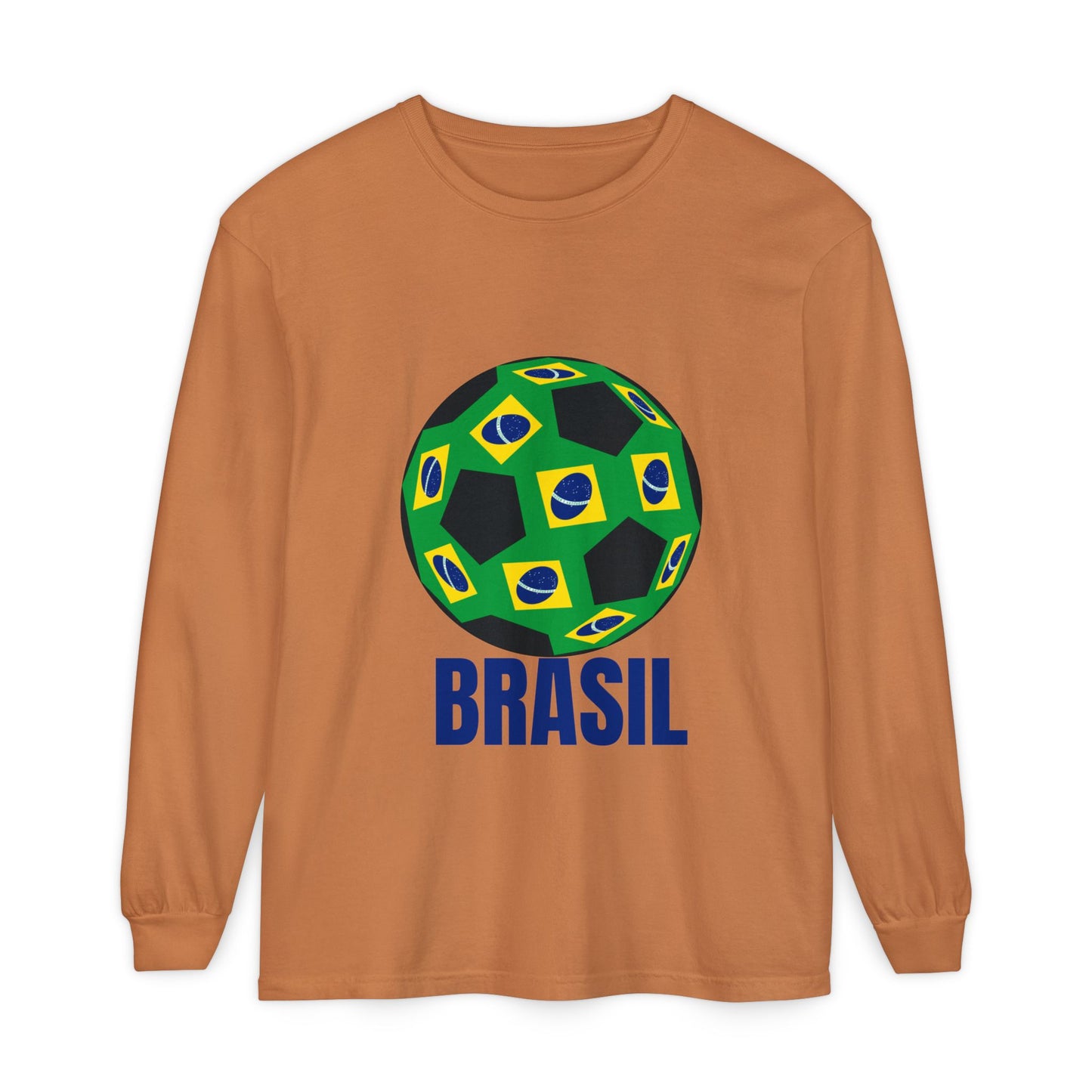 Brasil Fan Specialty Soccer Ball Design Long Sleeve T Shirt