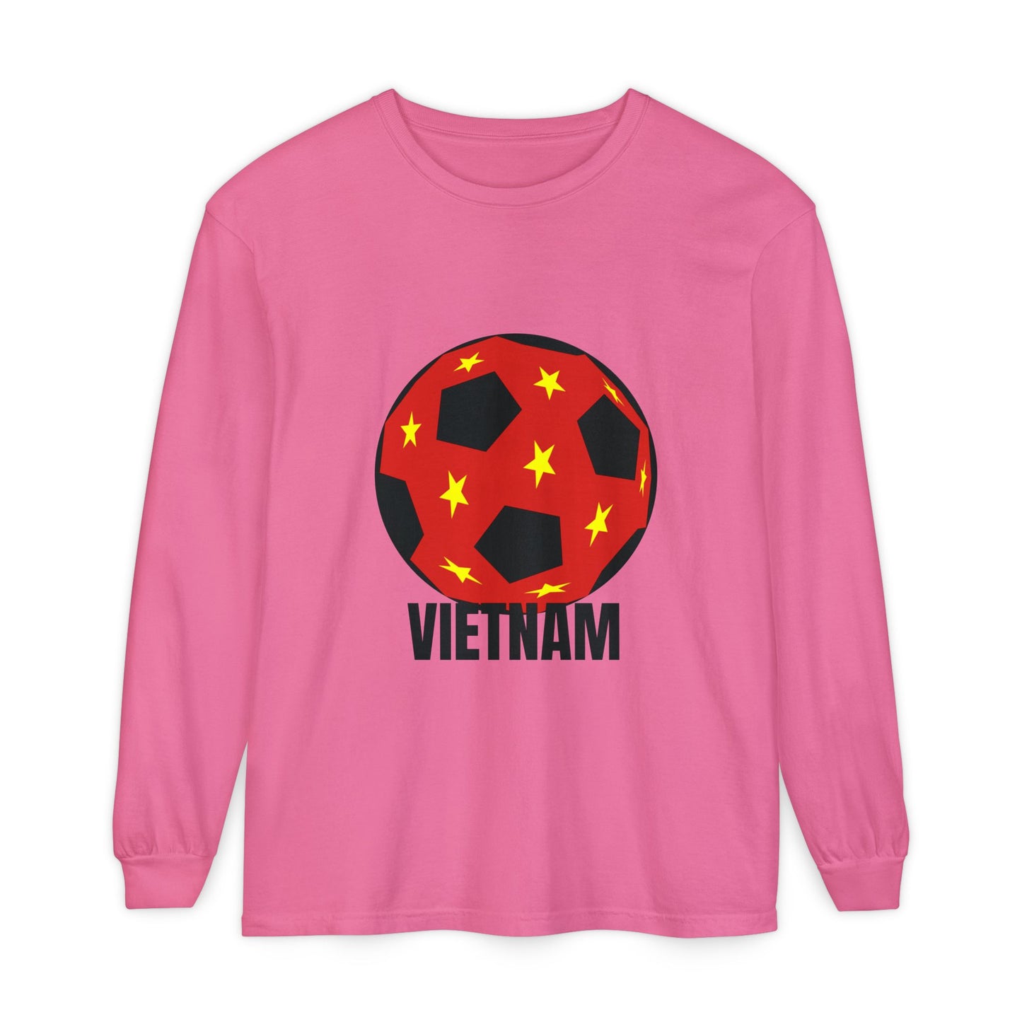 Vietnam Fan Specialty Soccer Ball Design Long Sleeve Shirt  Black Text