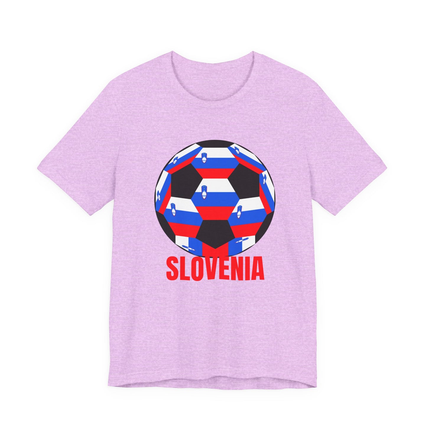 Slovenia Fan Specialty Soccer Ball Design T Shirt Red Text