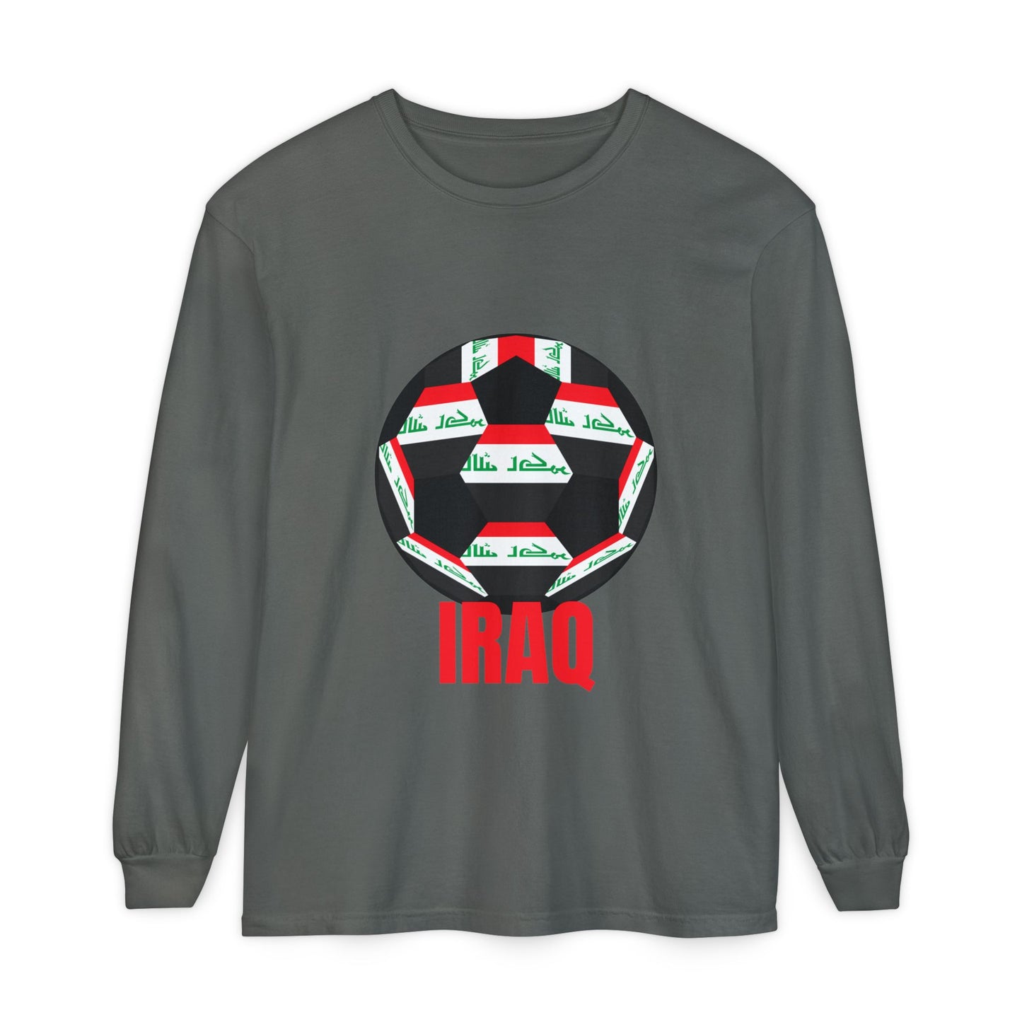Iraq Fan Specialty Soccer Ball Design T Shirt Long Sleeve Tee