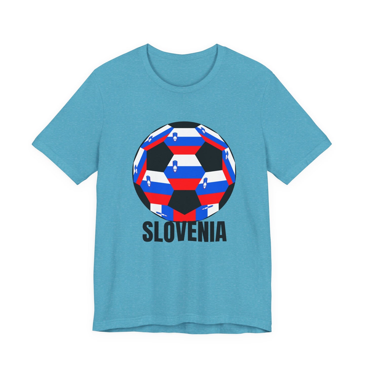 Slovenia Fan Specialty Soccer Ball Design T Shirt Black Text
