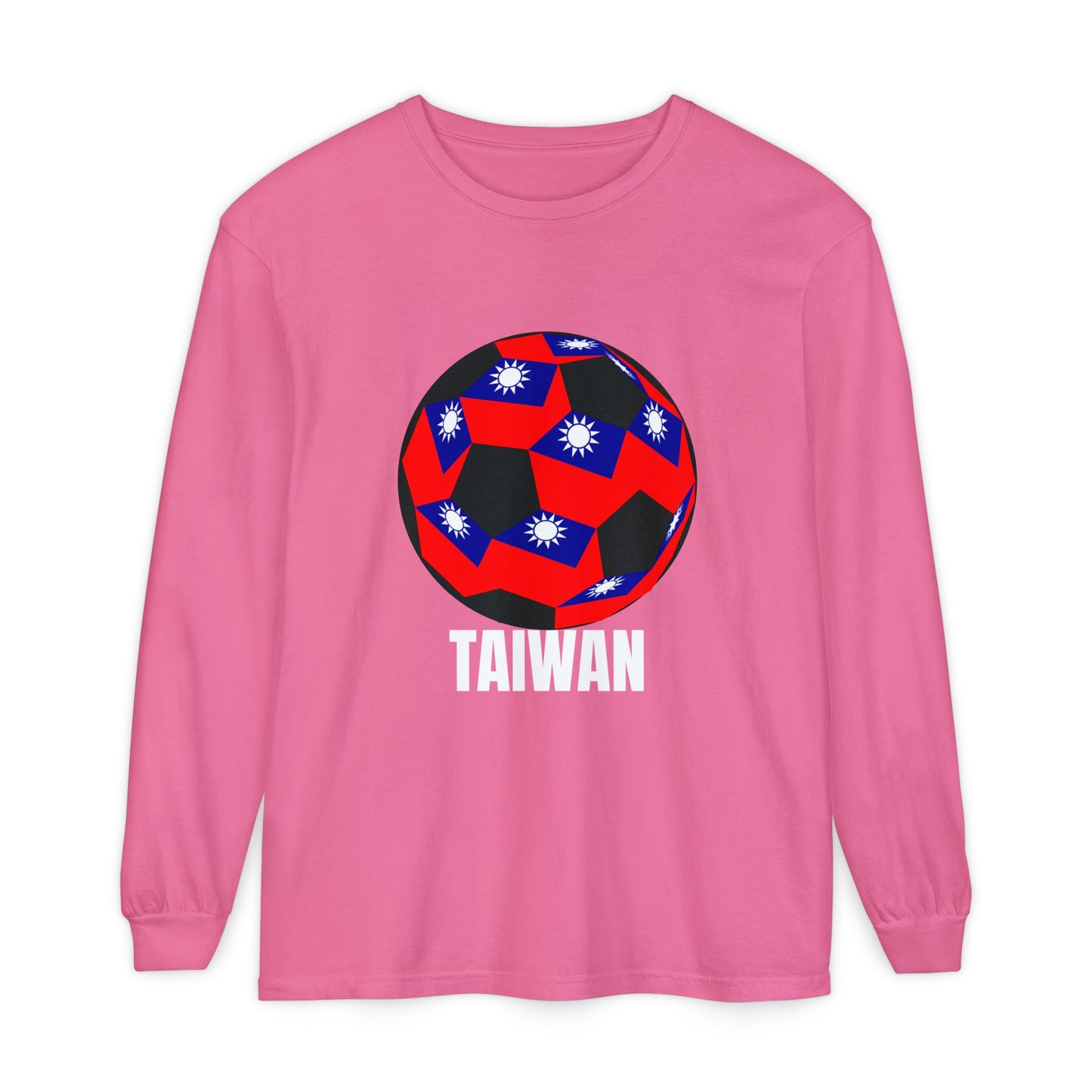 Taiwan Fan Specialty Soccer Ball Design T Shirt Long Sleeve White Text
