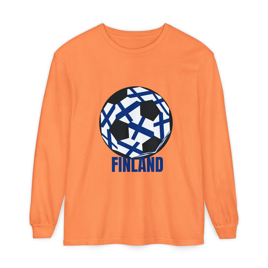 Finland Fan Specialty Soccer Ball Design Long Sleeve Tee