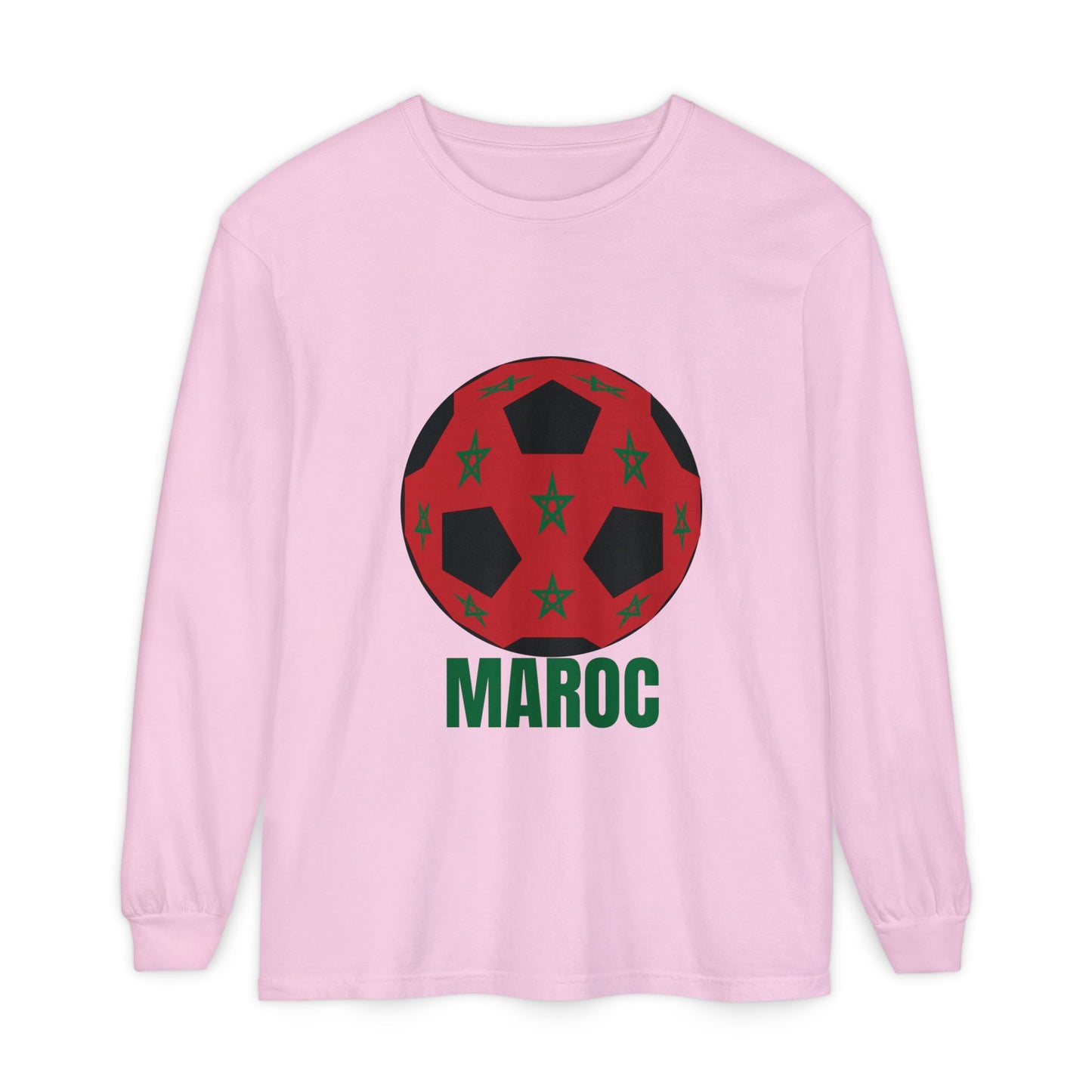 Morocco Maroc Fan Specialty Soccer Ball Design T Shirt Long Sleeve Green Print