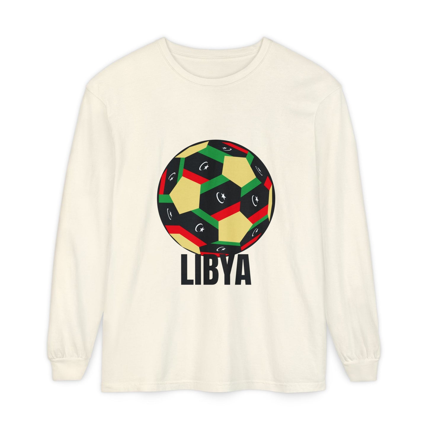 Libya Fan Specialty Soccer Ball Design T Shirt Long Sleeve Tee