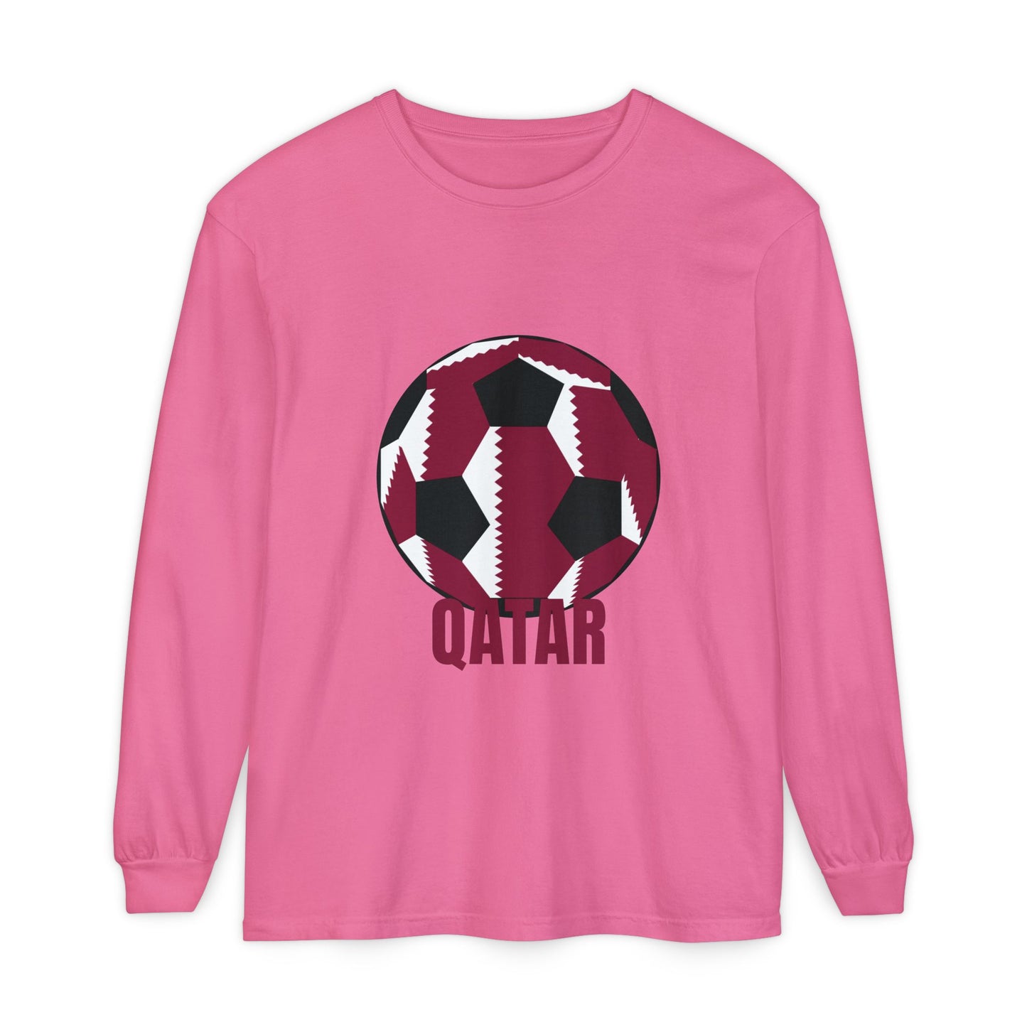 Qatar Fan Specialty Soccer Ball Design Long Sleeve Tee
