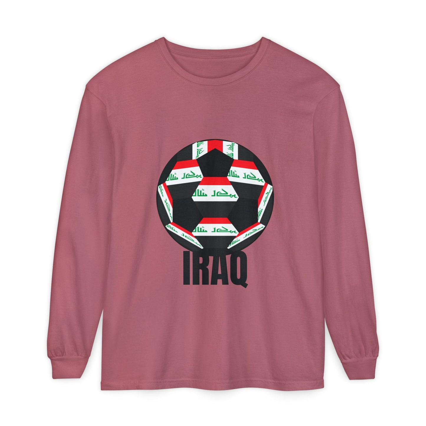 Iraq Fan Specialty Soccer Ball Design T Shirt Long Sleeve Tee