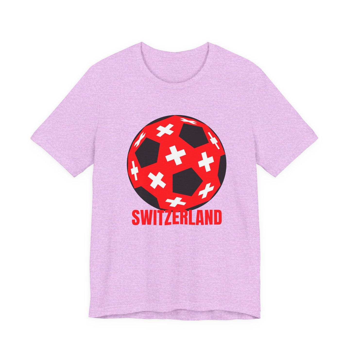 Switzerland Fan Specialty Soccer Ball Design T Shirt Red Text