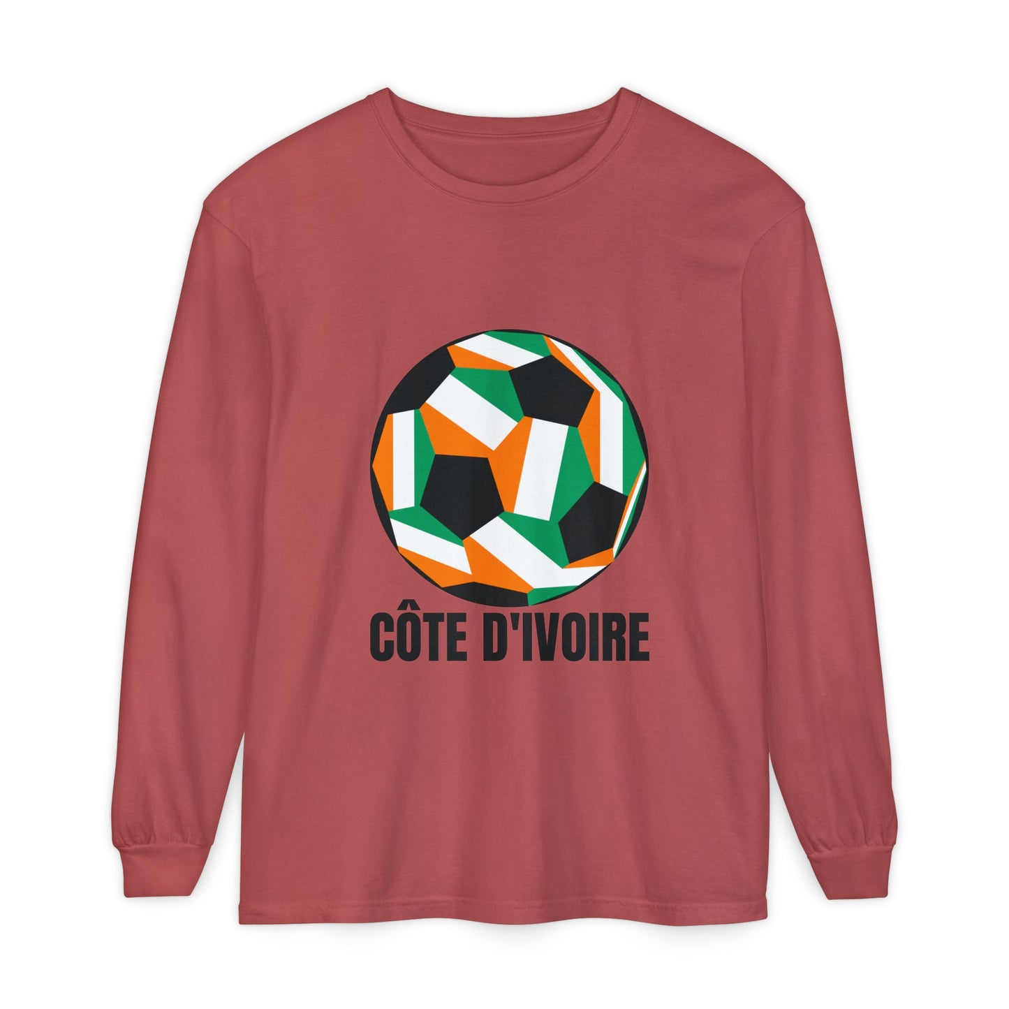Cote D Ivoire Fan Specialty Soccer Ball Design Long Sleeve Tee