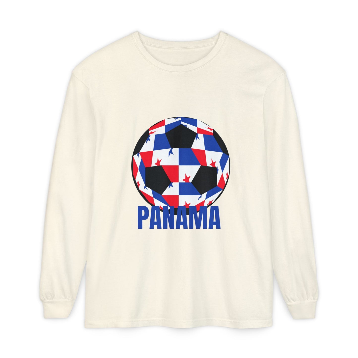 Panama Fan Specialty Soccer Ball Design T Shirt Long Sleeve T-Shirt blue Text