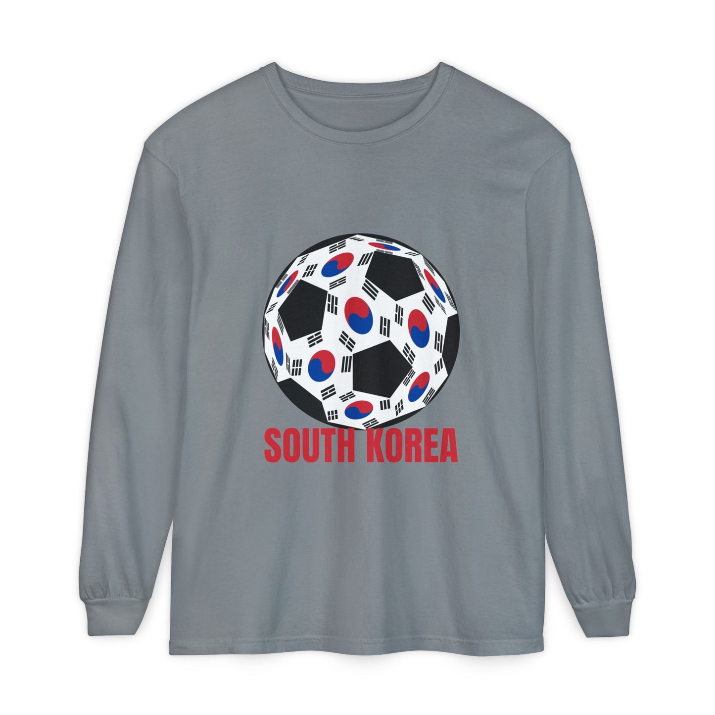 South Korea Fan Specialty Soccer Ball Design Long Sleeve Tee Red Text