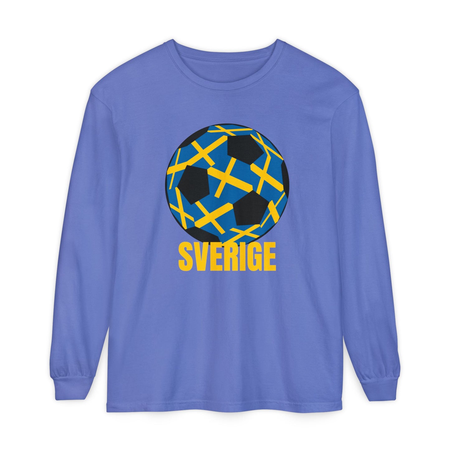 Sverige Fan Specialty Soccer Ball Design T Shirt Gold Text