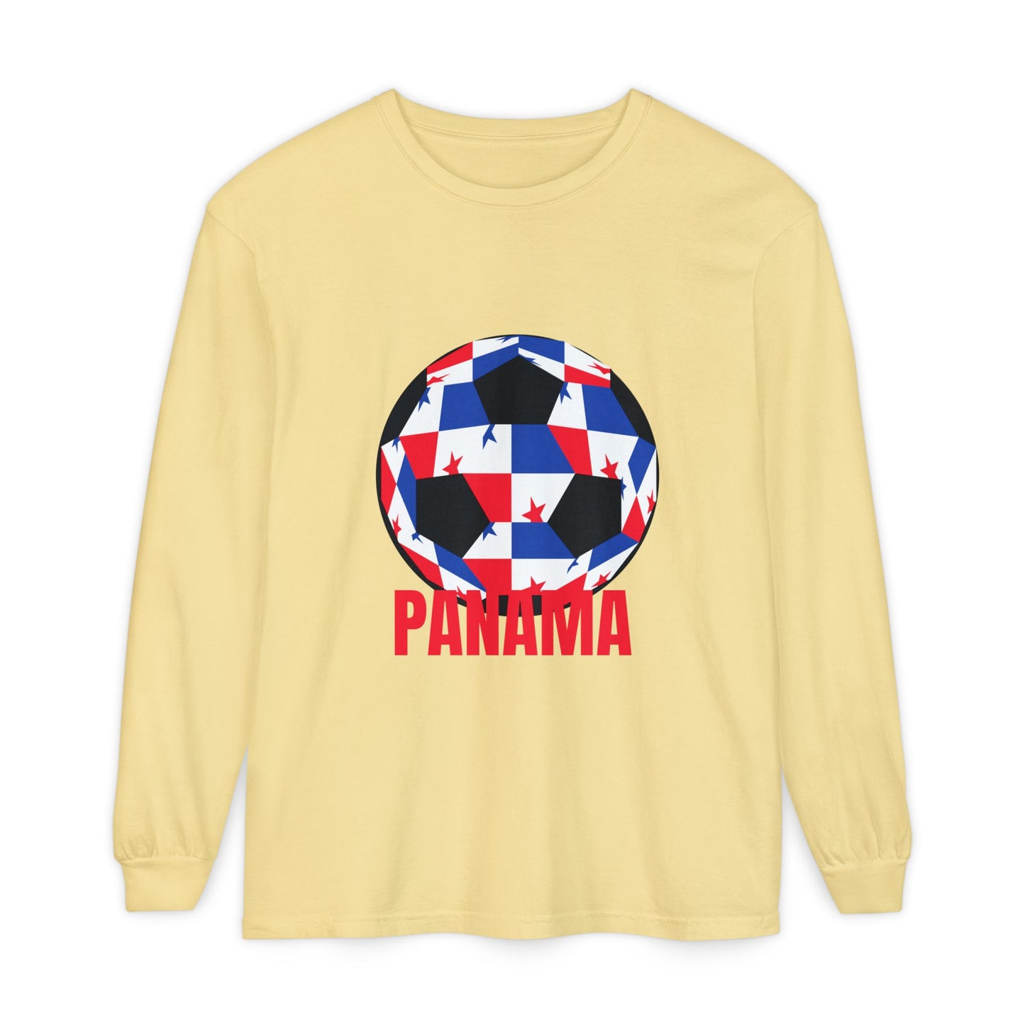 Panama Fan Specialty Soccer Ball Design T ShirtLong Sleeve Tee Red Text