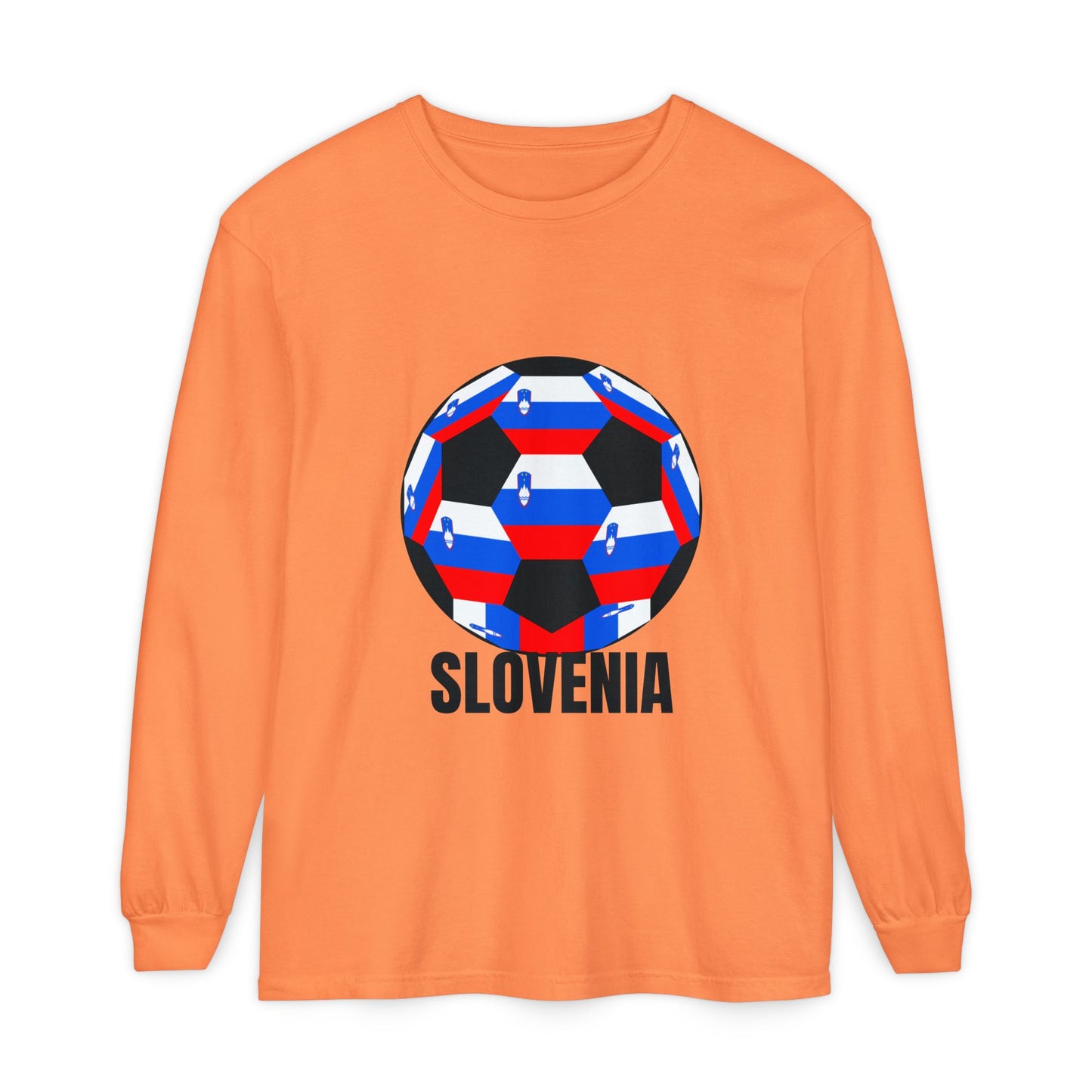 Slovenia Fan Specialty Soccer Ball Design Long Sleeve Tee Black Text