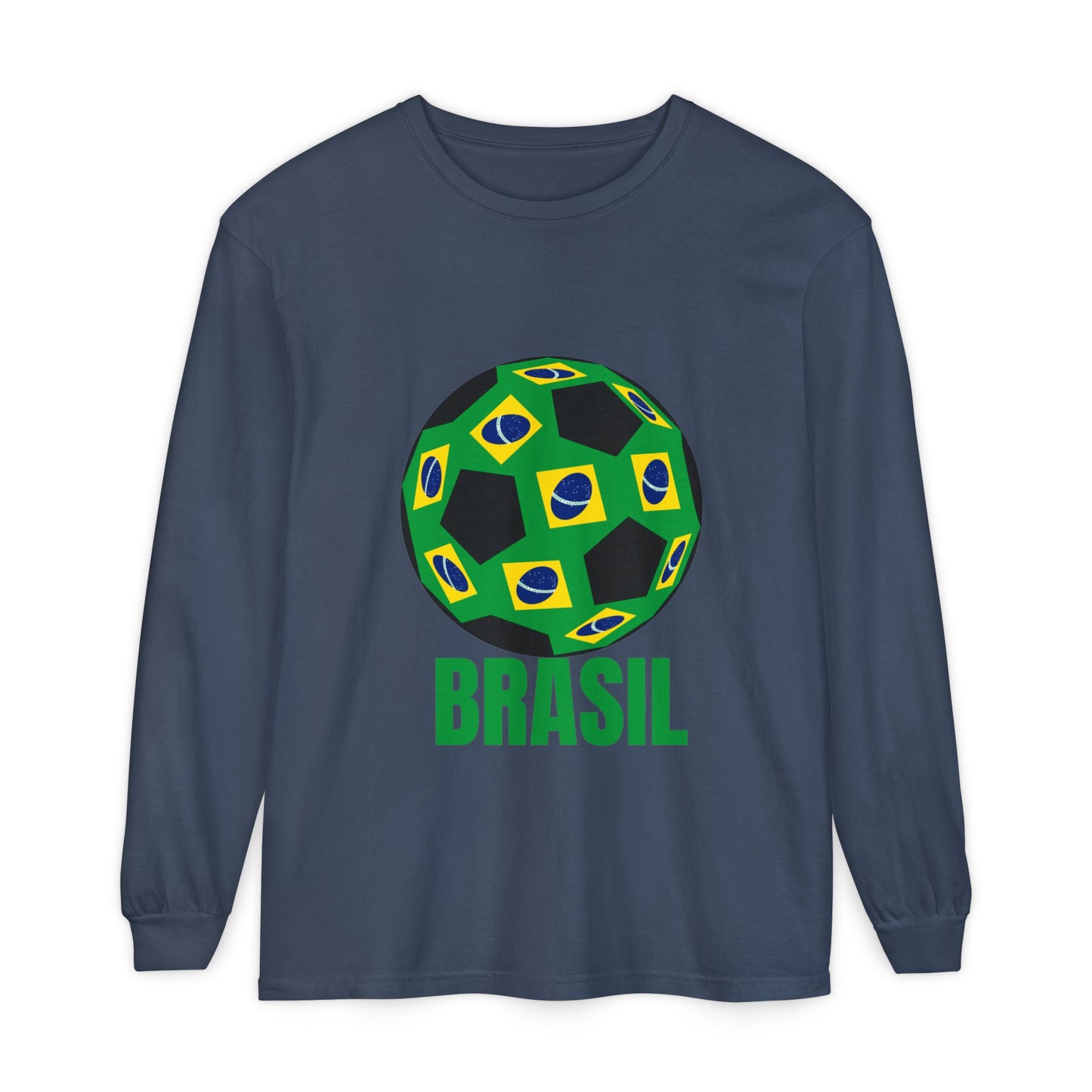 Brasil Fan Specialty Soccer Ball Design Long Sleeve T Shirt