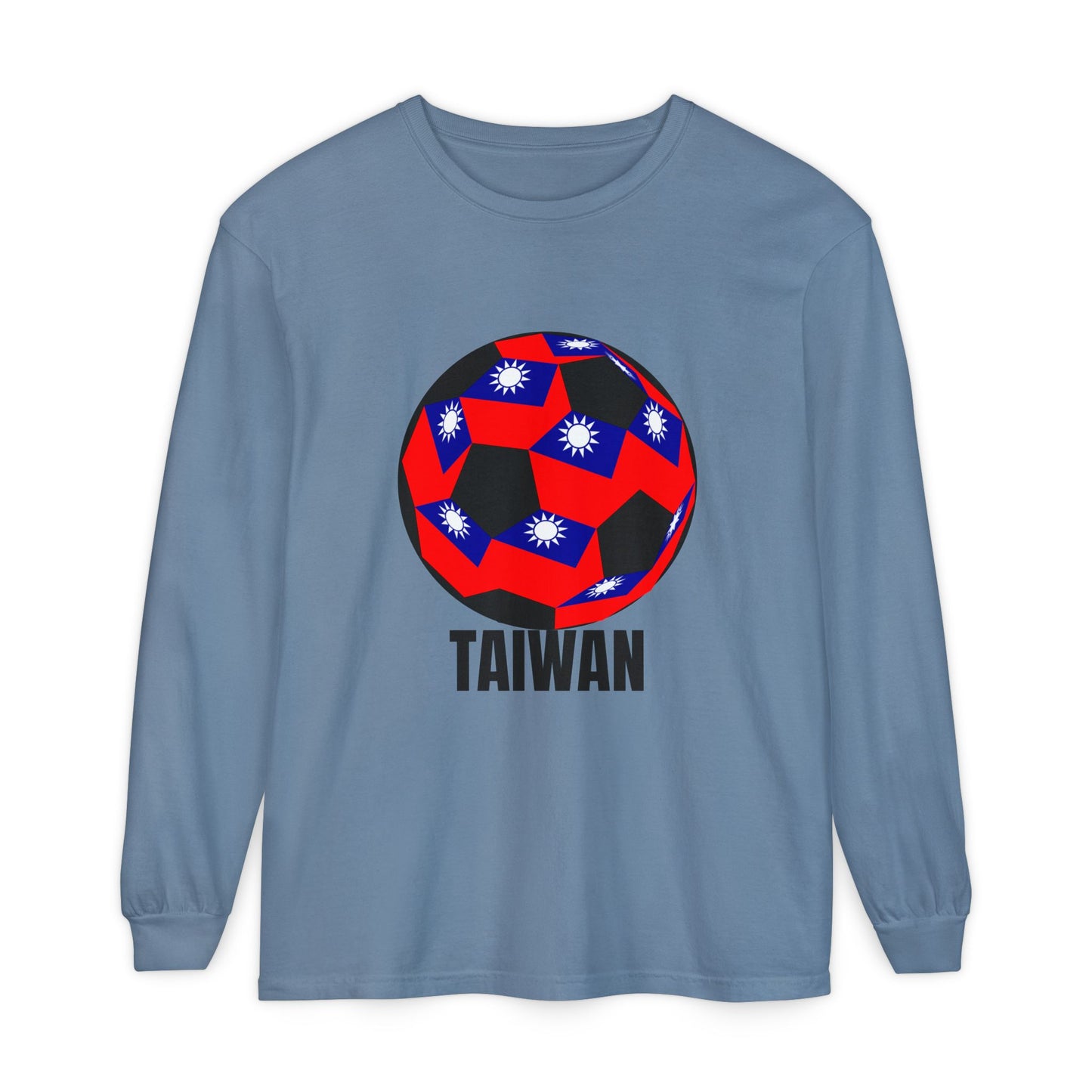 Taiwan Flag Soccer Ball Long Sleeve Tee Black Text