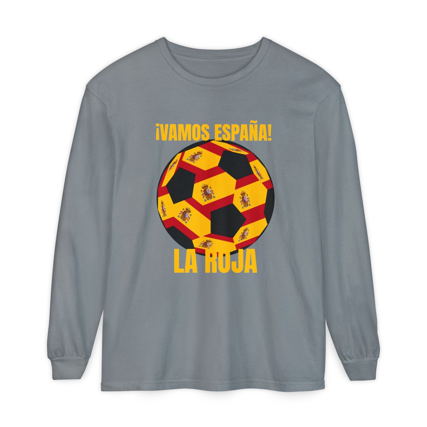 La Roja Soccer Long Sleeve Tee — ¡Vamos España! Gold Text
