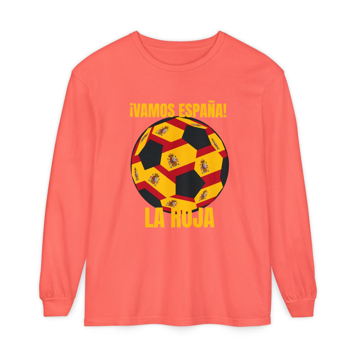 La Roja Soccer Long Sleeve Tee — ¡Vamos España! Gold Text