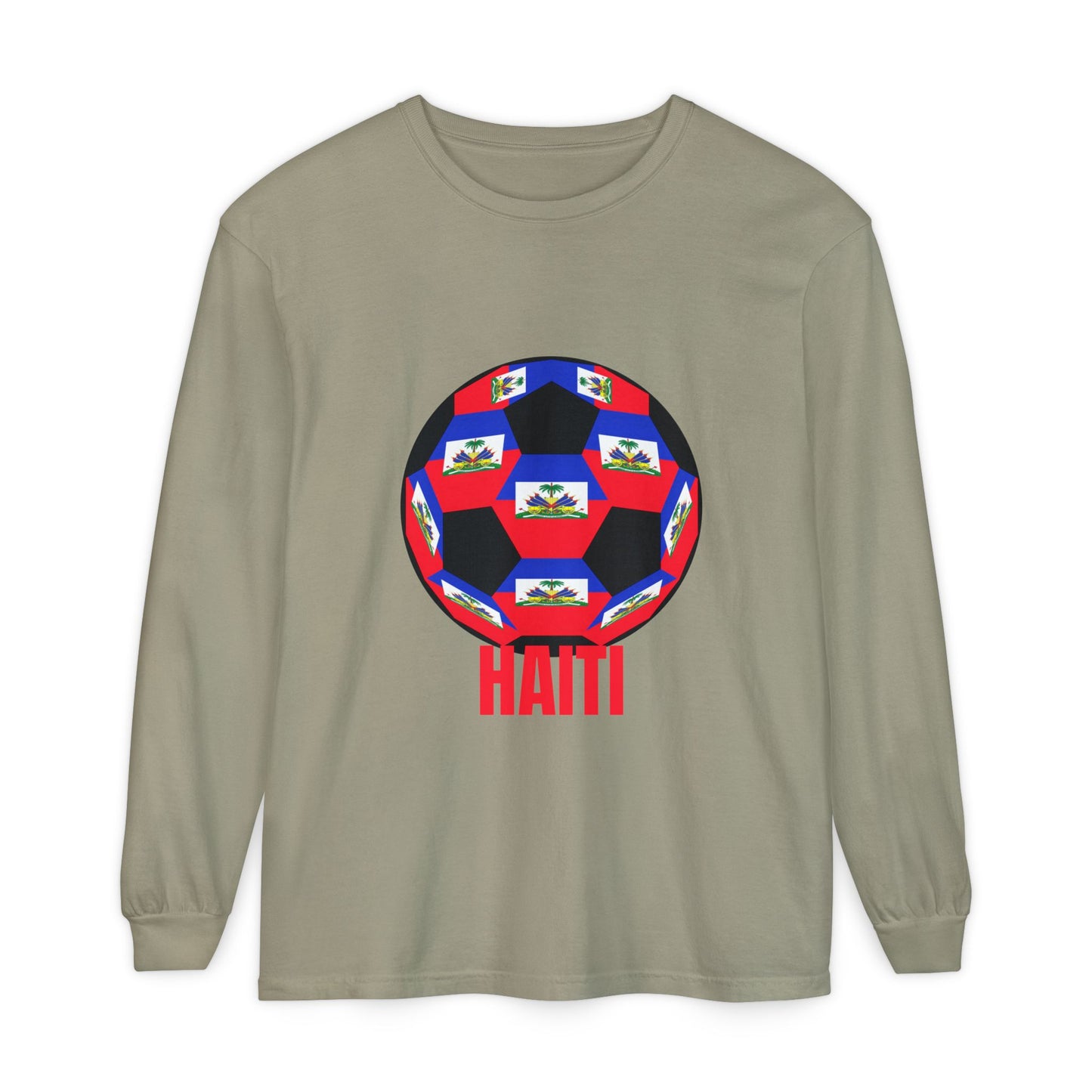 Haiti Flag Soccer Ball Long Sleeve Tee