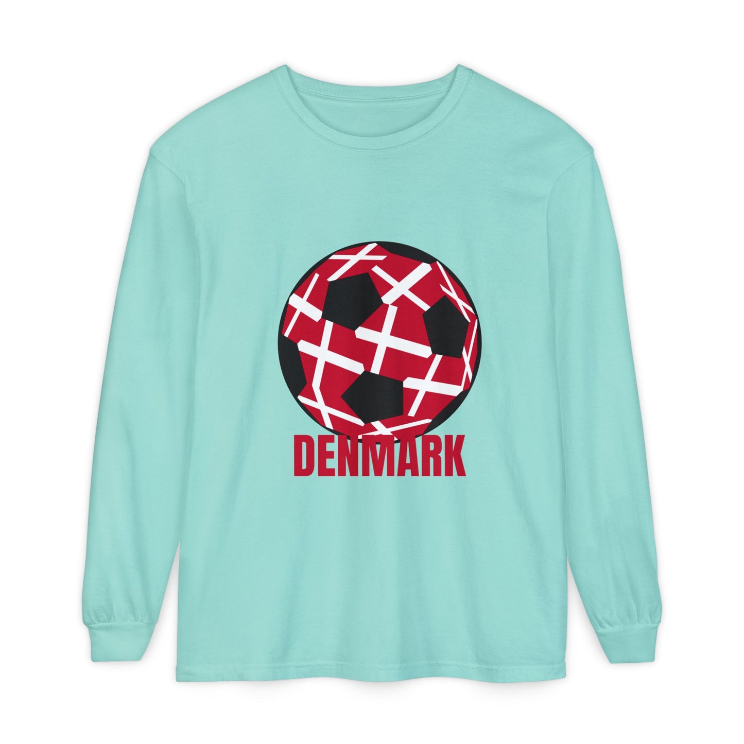 Denmark Fan Specialty Soccer Ball Design Long Sleeve Tee
