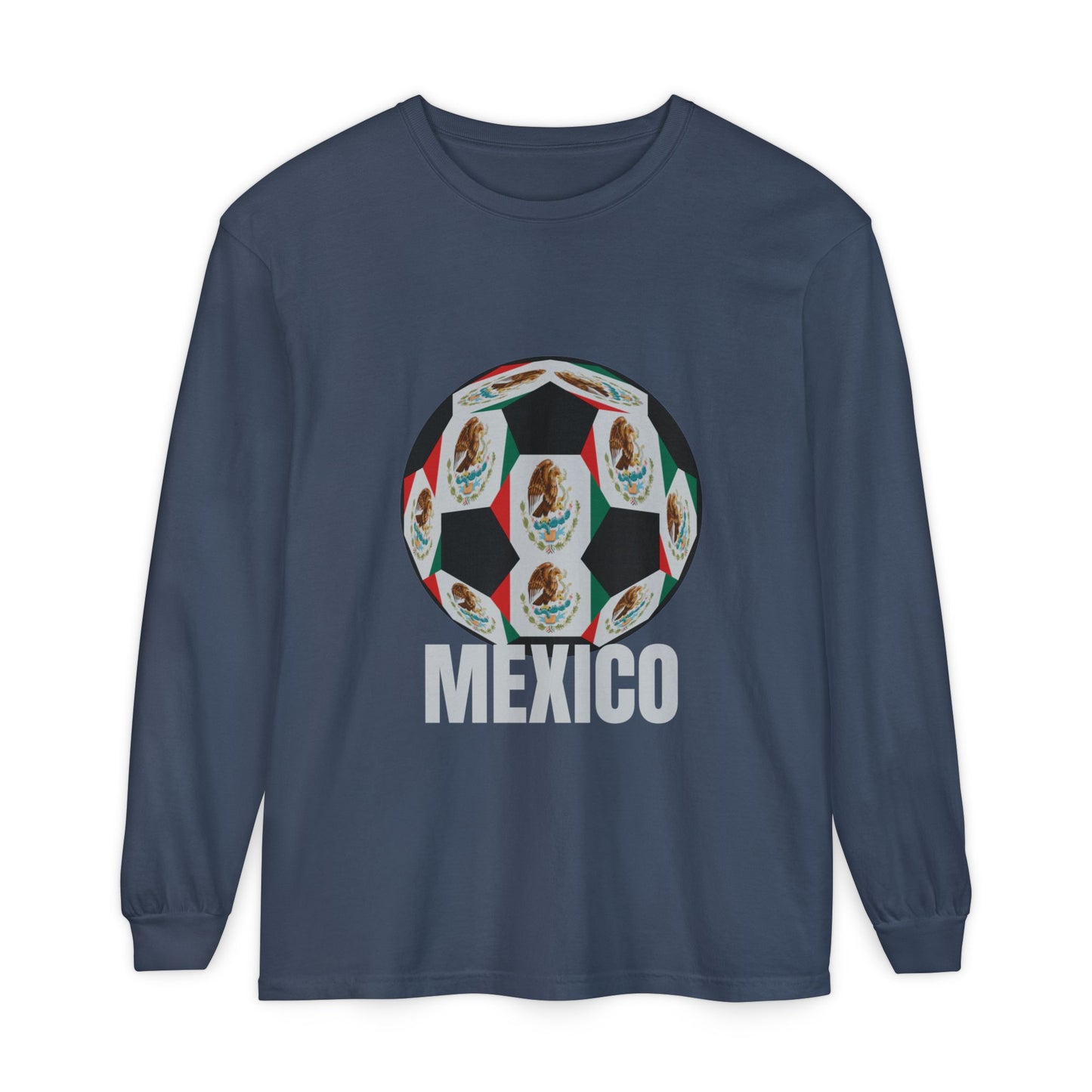 Mexico Fan Specialty Soccer Ball Design Long Sleeve Tee