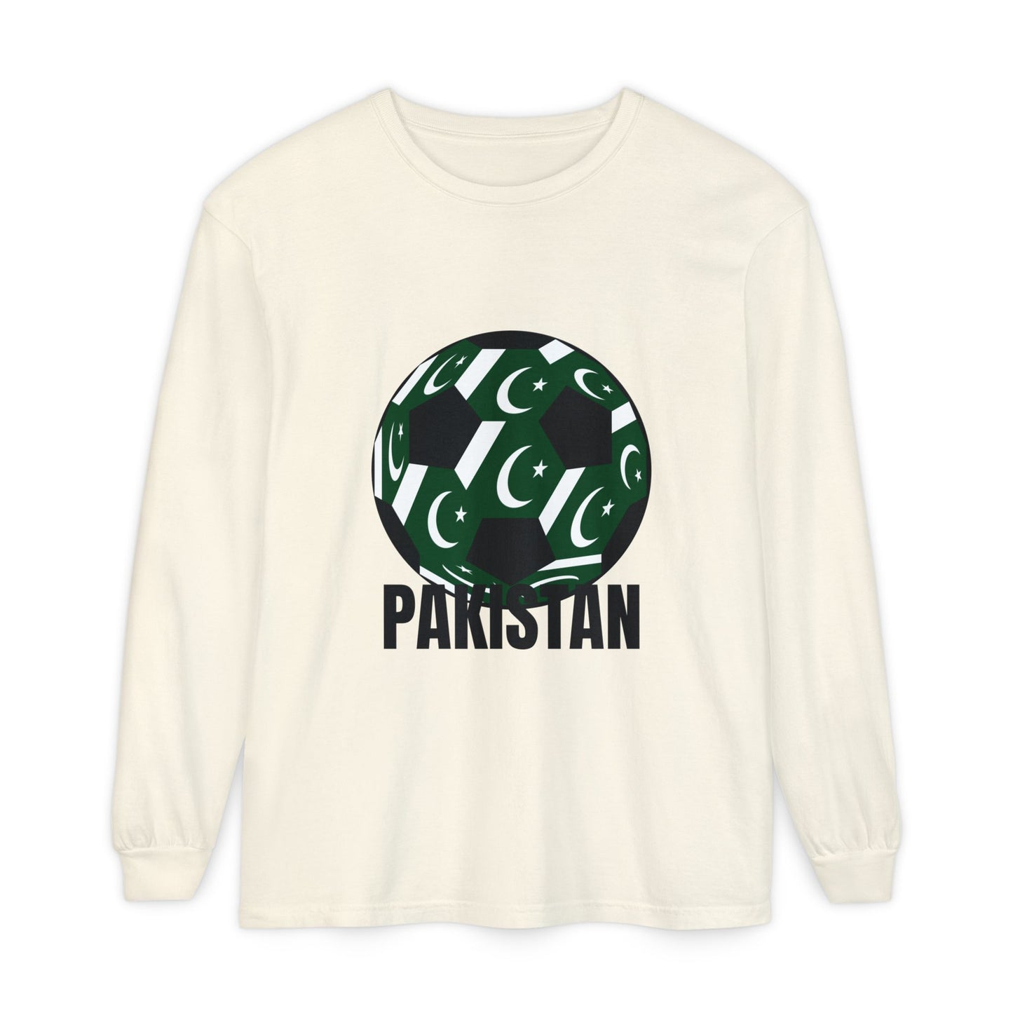 Pakistan Fan Specialty Soccer Ball Design T Shirt Long Sleeve T-Shirt Black Text