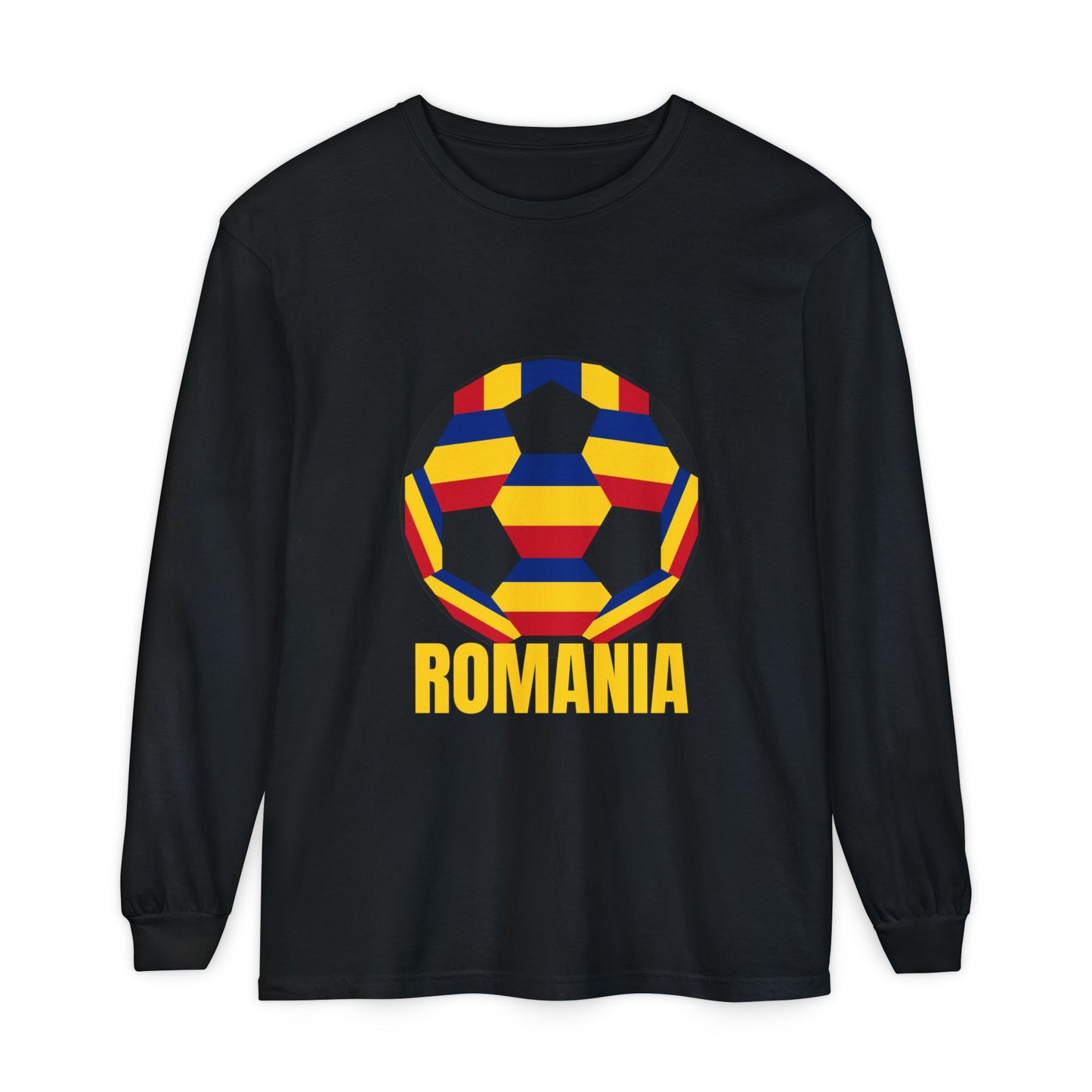 Romania Fan Specialty Soccer Ball Design Long Sleeve Tee