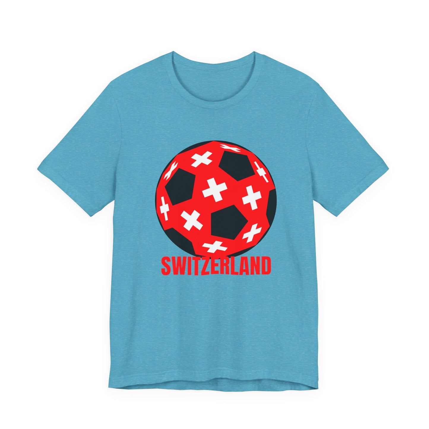 Switzerland Fan Specialty Soccer Ball Design T Shirt Red Text