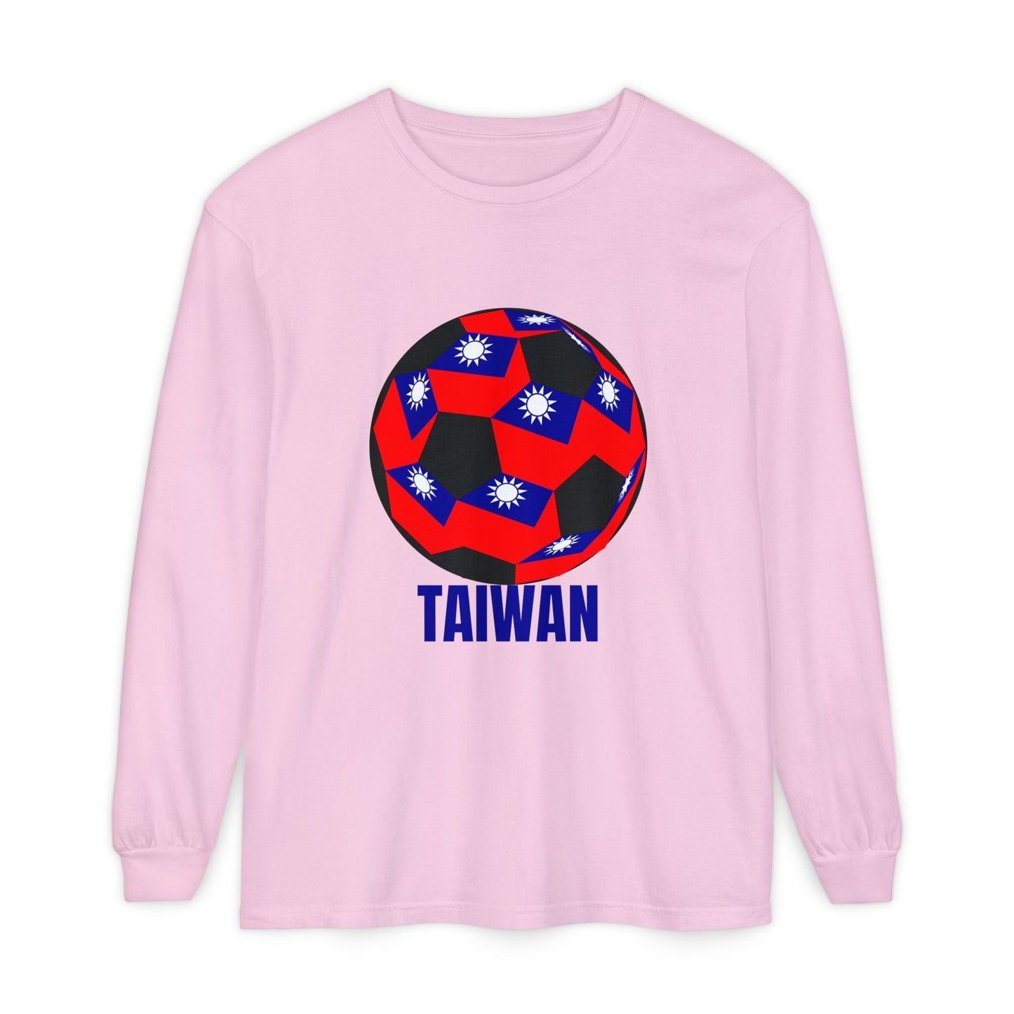 Taiwan Flag Design Soccer Ball Long Sleeve Tee Blue Text