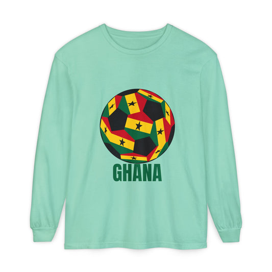 Ghana Fan Specialty Soccer Ball Design Long Sleeve Tee