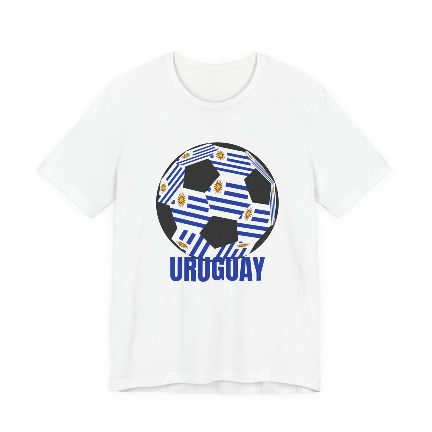 Uruguay Fan Specialty Soccer Ball Design T Shirt Blue Text