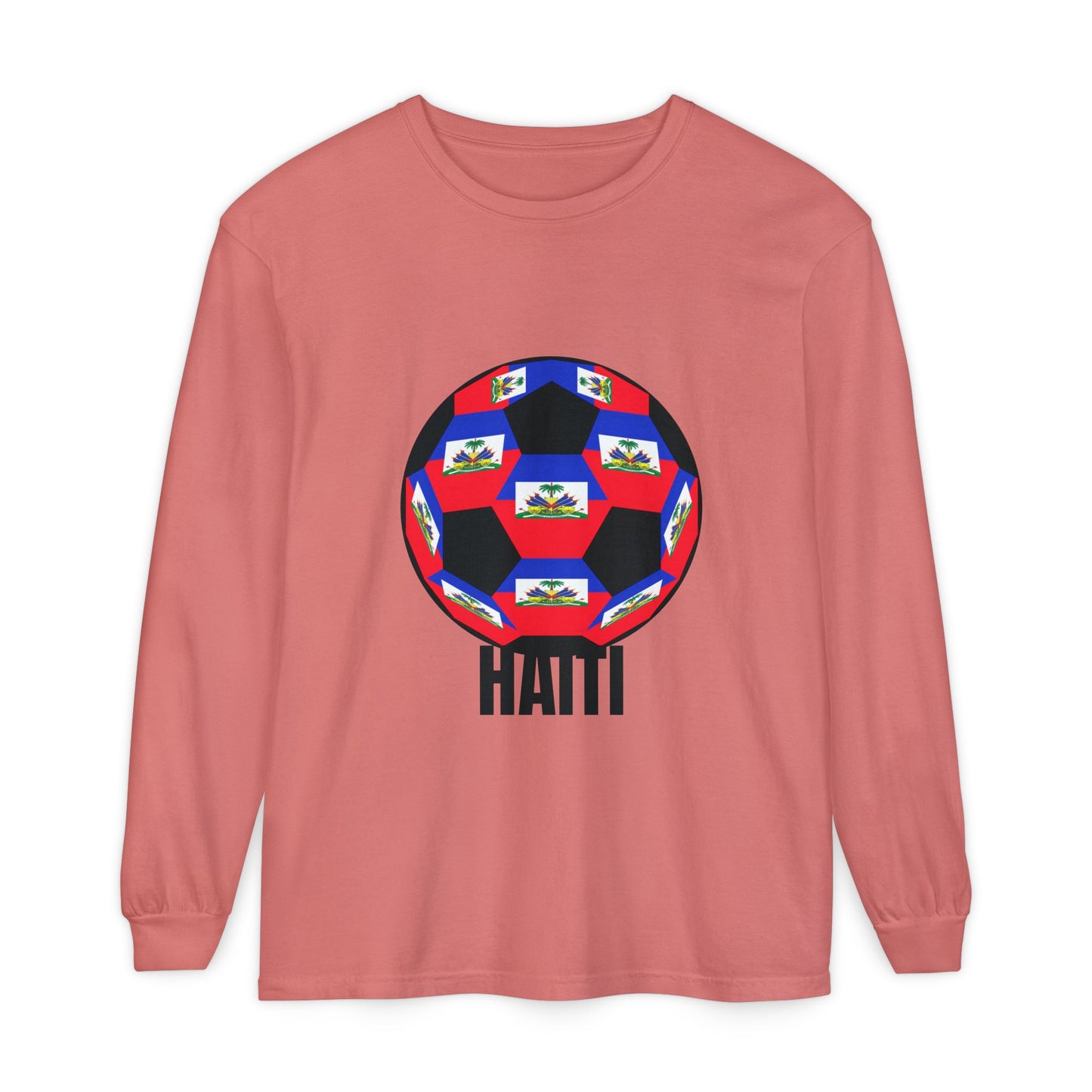 Haiti Fan Specialty Soccer Ball Design Long Sleeve Tee