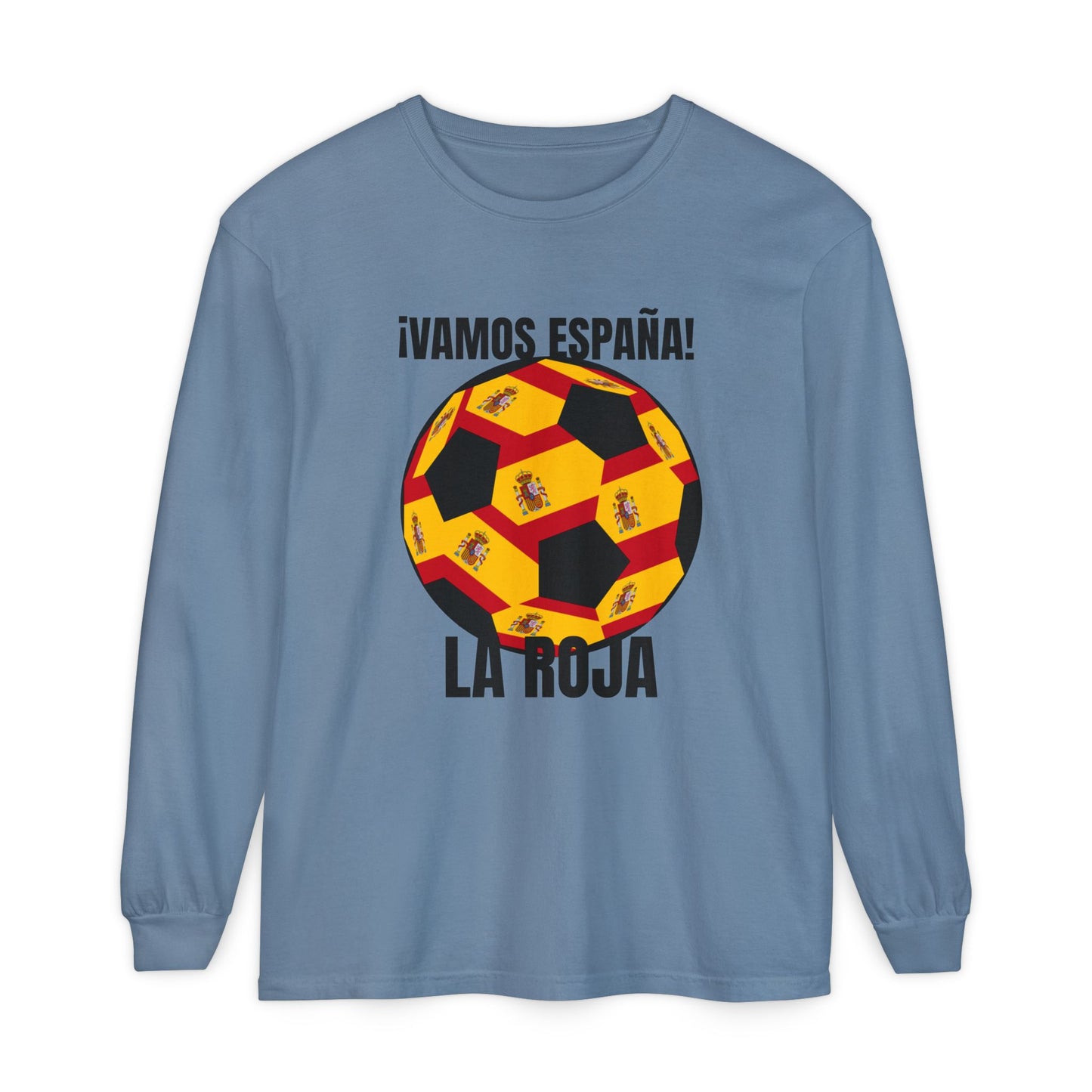 La Roja Soccer Long Sleeve Tee - ¡Vamos España! Stadium Fan Shirt Black Text