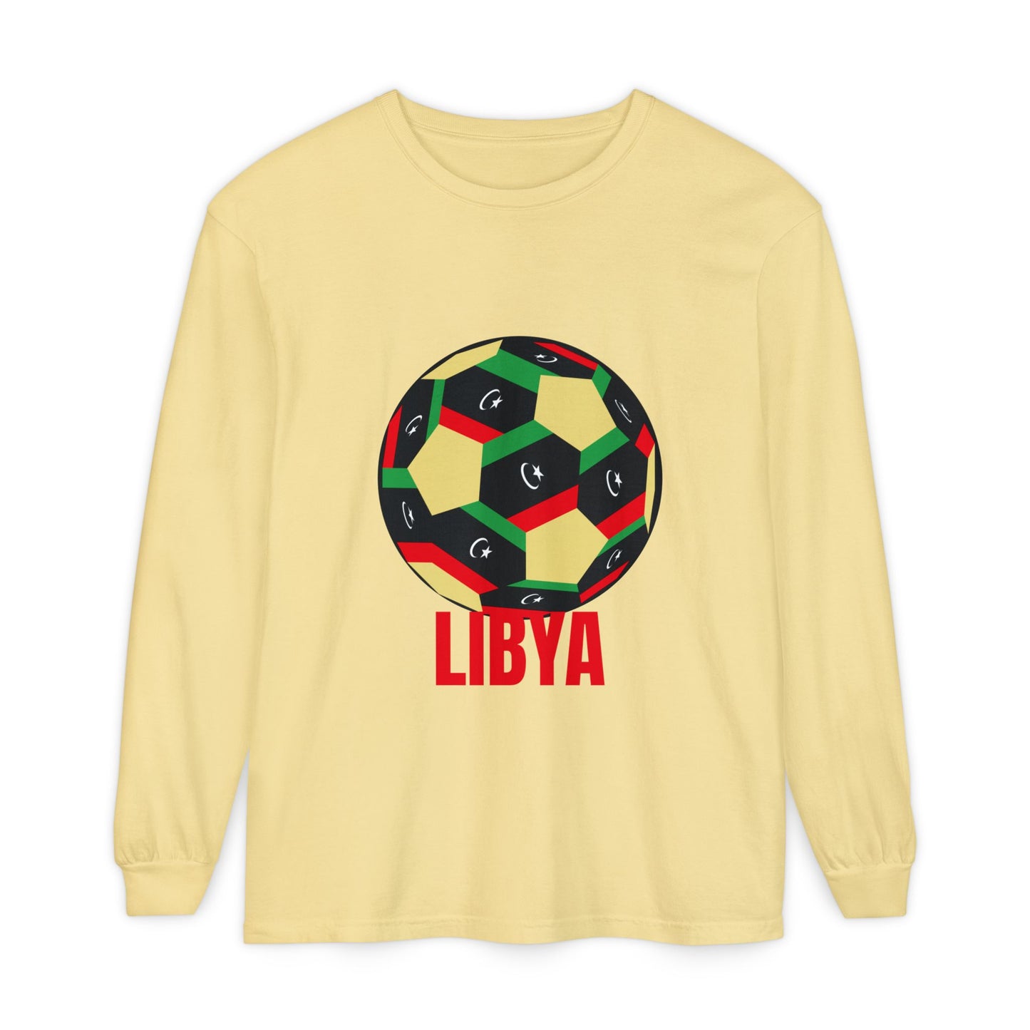 Libya Fan Specialty Soccer Ball Design T Shirt Long Sleeve Tee