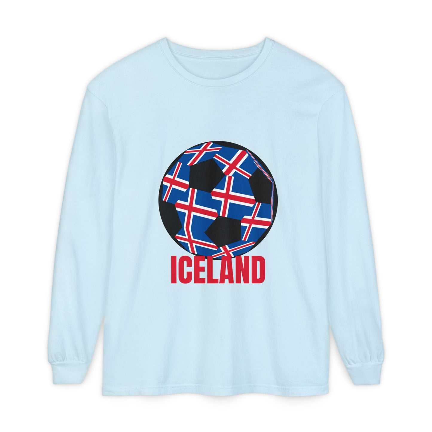 Iceland Fan Specialty Soccer Ball Design Long Sleeve Tee