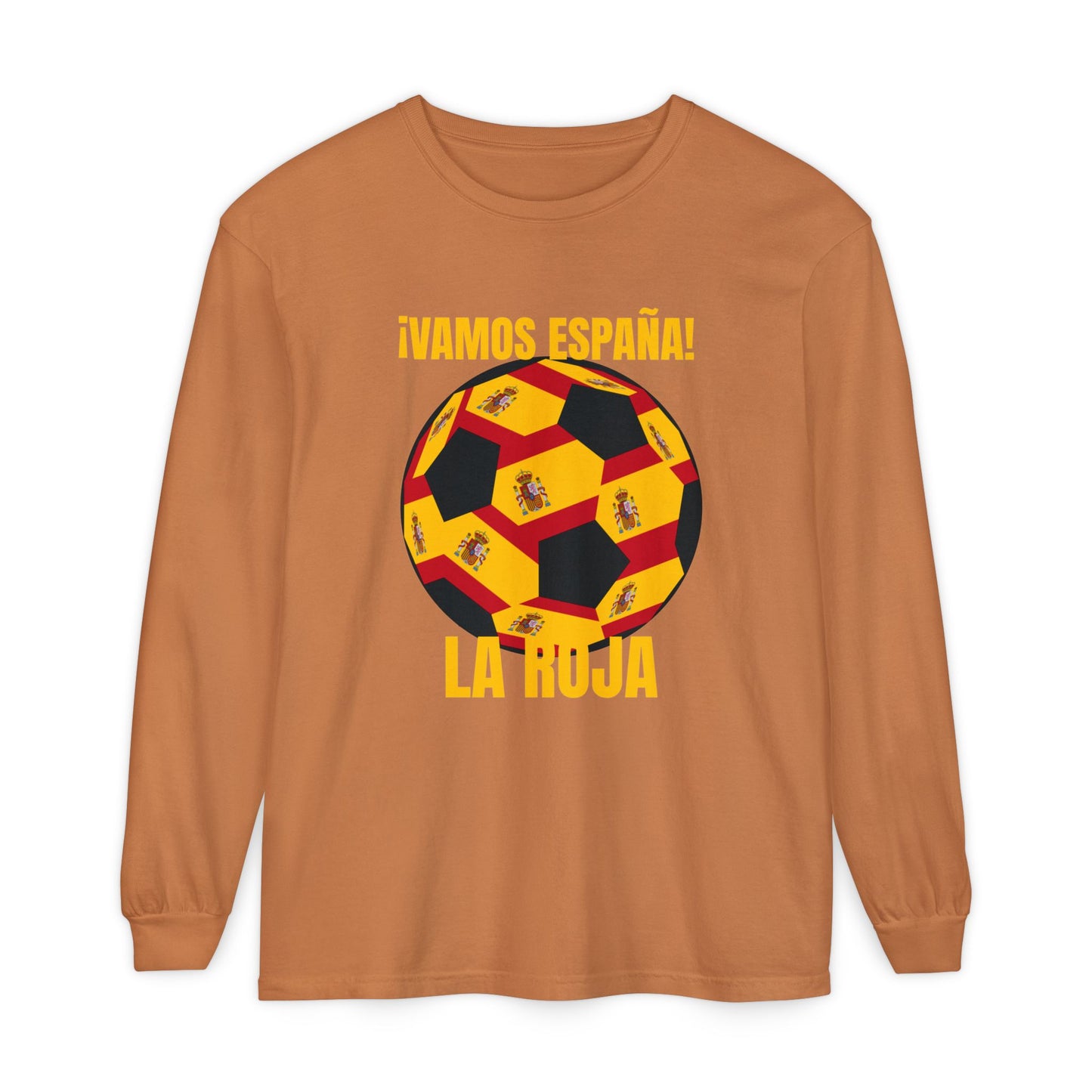 La Roja Soccer Long Sleeve Tee — ¡Vamos España! Gold Text