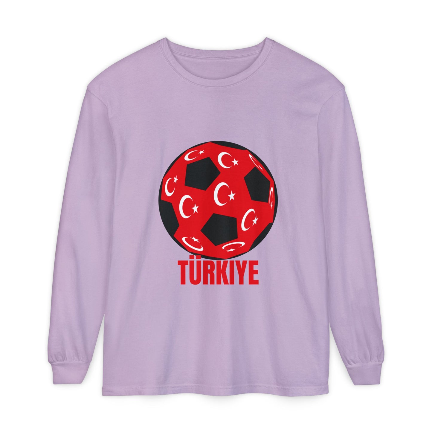Türkiye Fan Specialty Soccer Ball Design T Shirt Long Sleeve T-Shirt Red Text