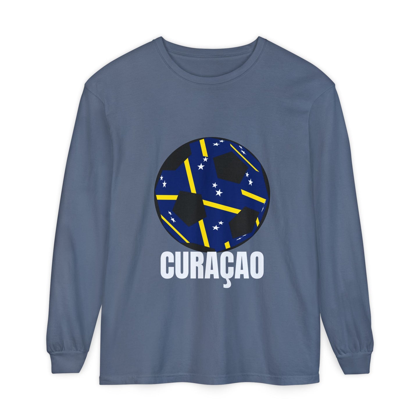 Curacao Fan Specialty Soccer Ball Design Long Sleeve Tee