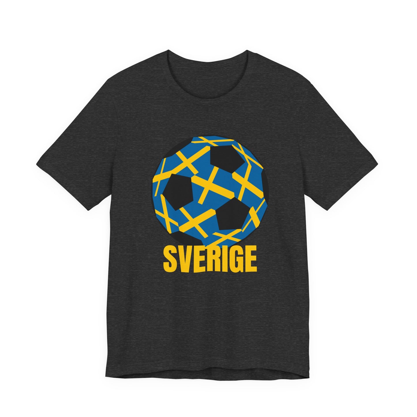 Sverige Fan Specialty Soccer Ball Design T Shirt Gold Text