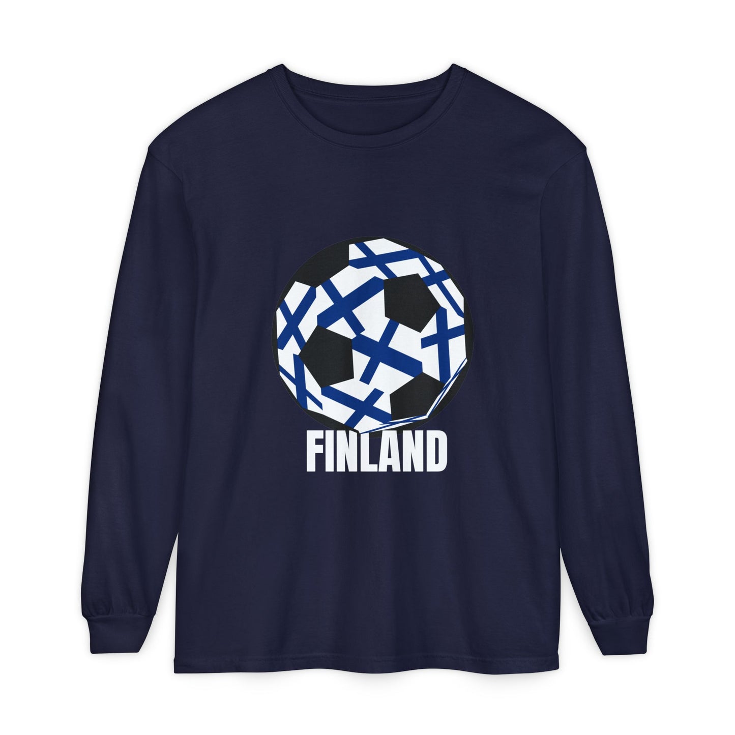 Finland Fan Specialty Soccer Ball Design Long Sleeve Tee
