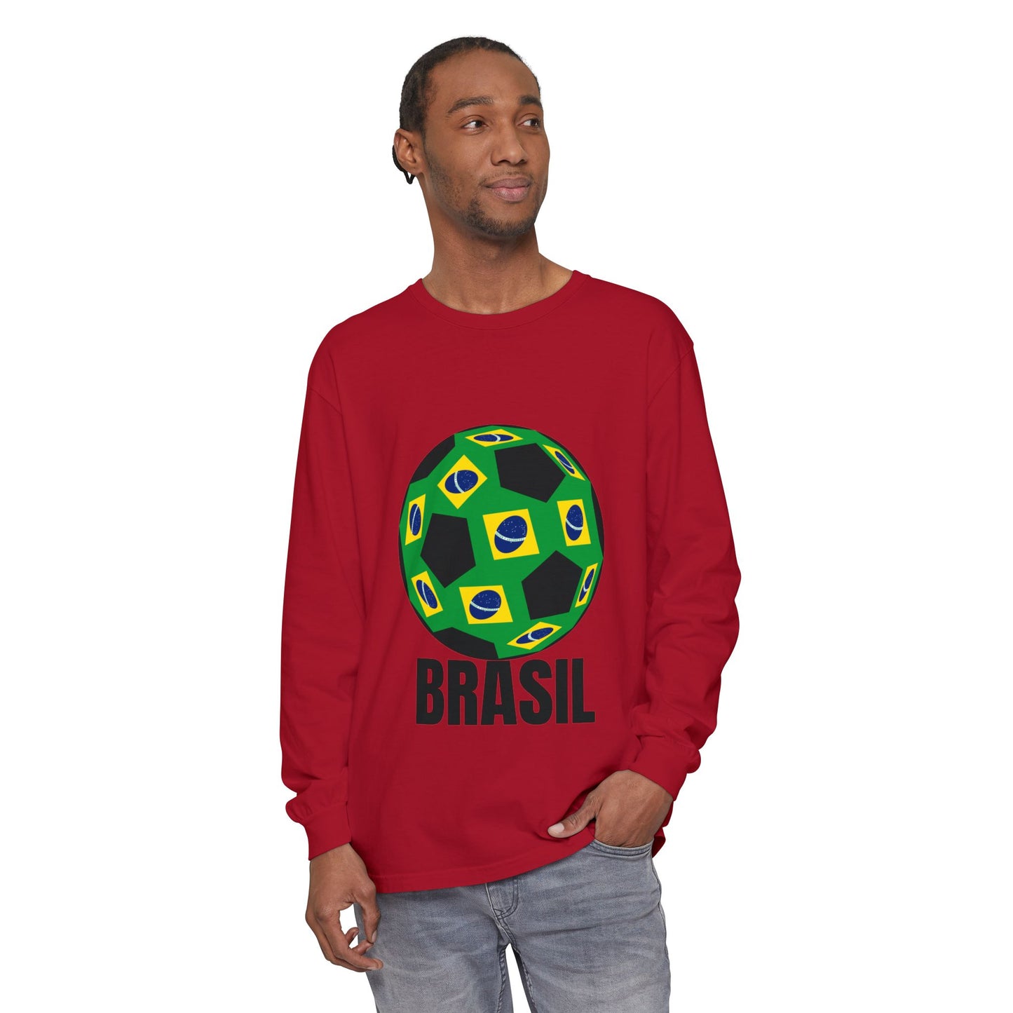 Brasil Fan Specialty Soccer Ball Design Long Sleeve T Shirt